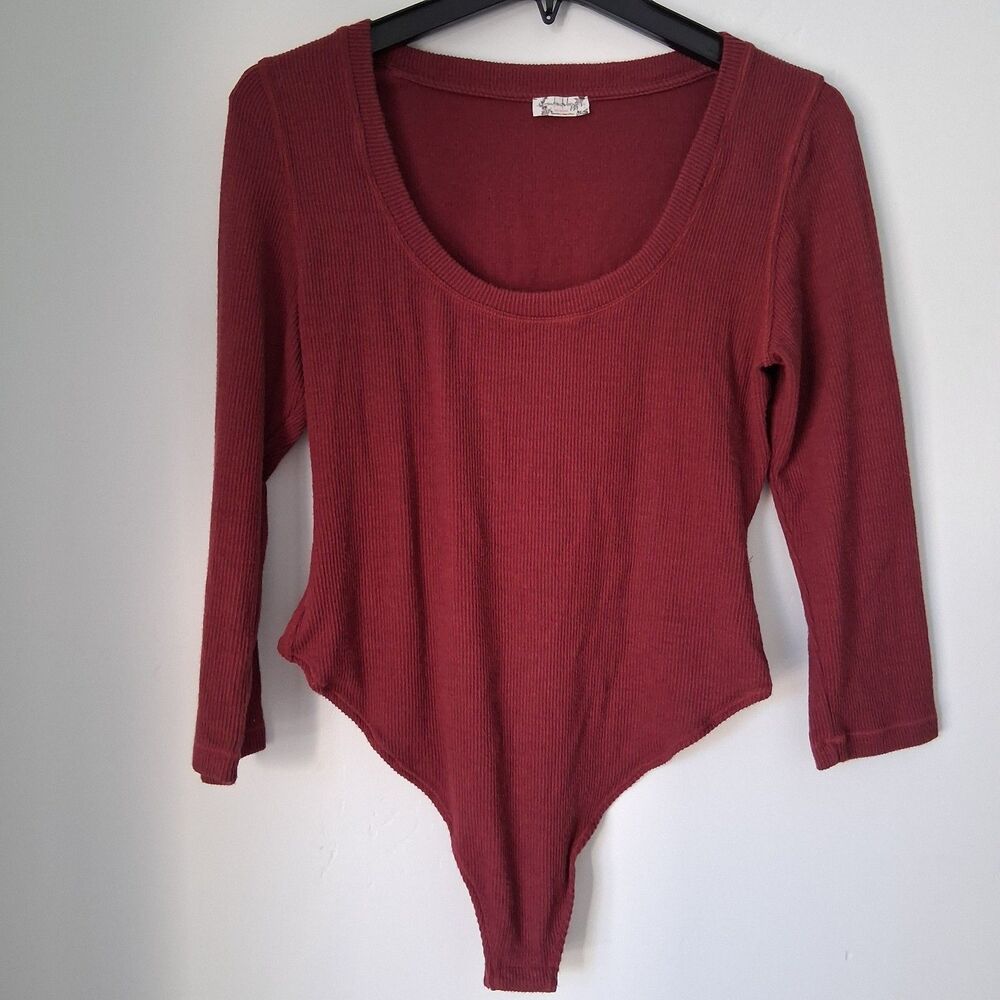 Free People Intimately Ribbed Long Sleeve Fitted Bodysuit Women's Size M/L